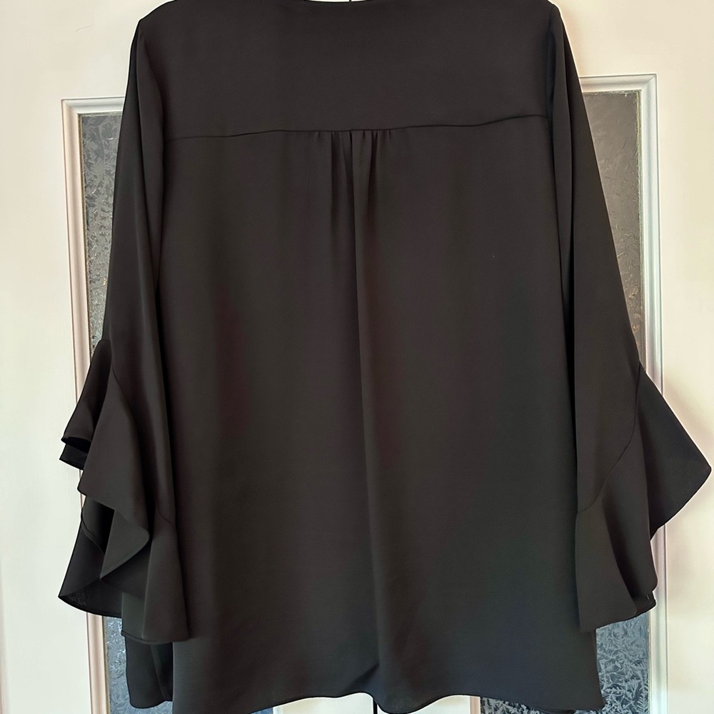 Vince Camuto Black V-Neck Ruffle Sleeve Blouse - Picture 7 of 11